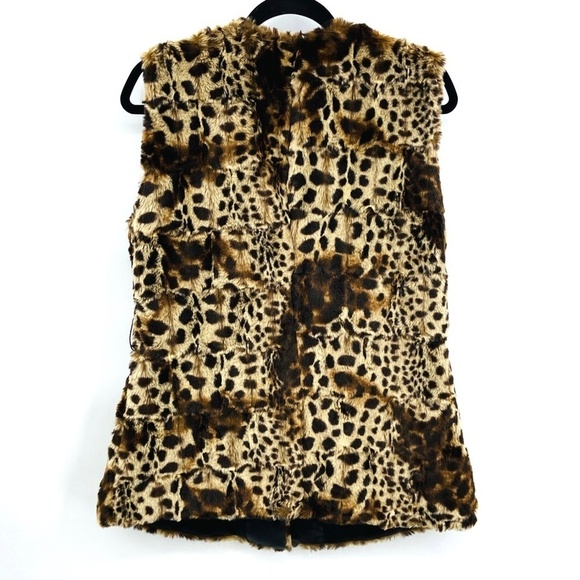 VIA SPIGA Brown Black Leopard Animal Print Faux Fur Faux Leather Vest Size Small - Picture 2 of 7